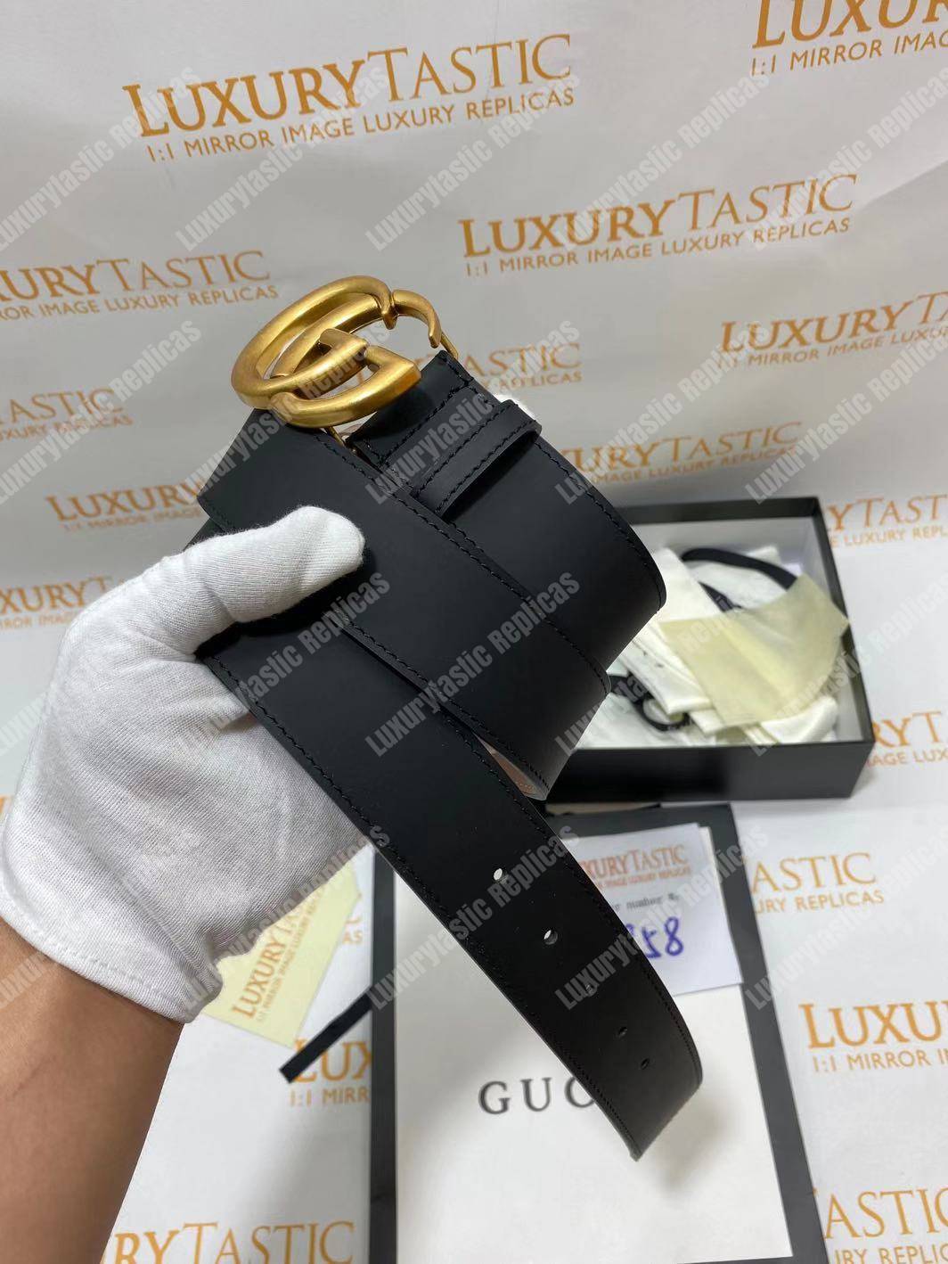 G*u*i black leather belt with double g buckle