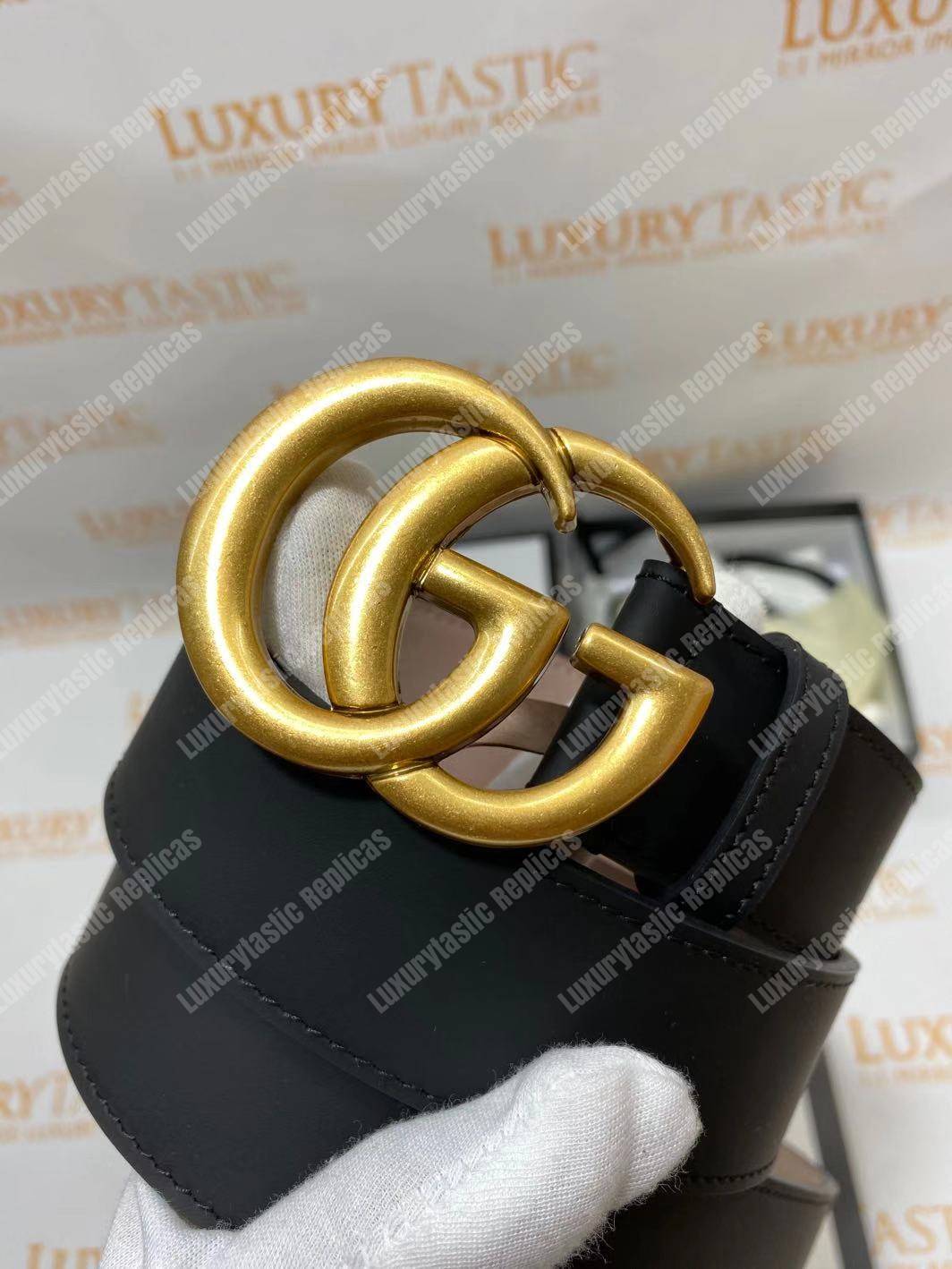 G*u*i black leather belt with double g buckle