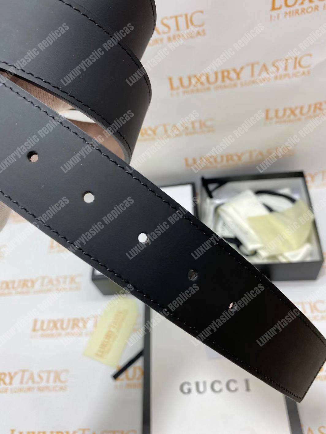 G*u*i black leather belt with double g buckle