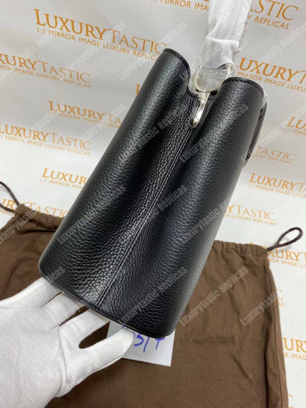LV Capucines MM Taurillon Leather Noir Electric