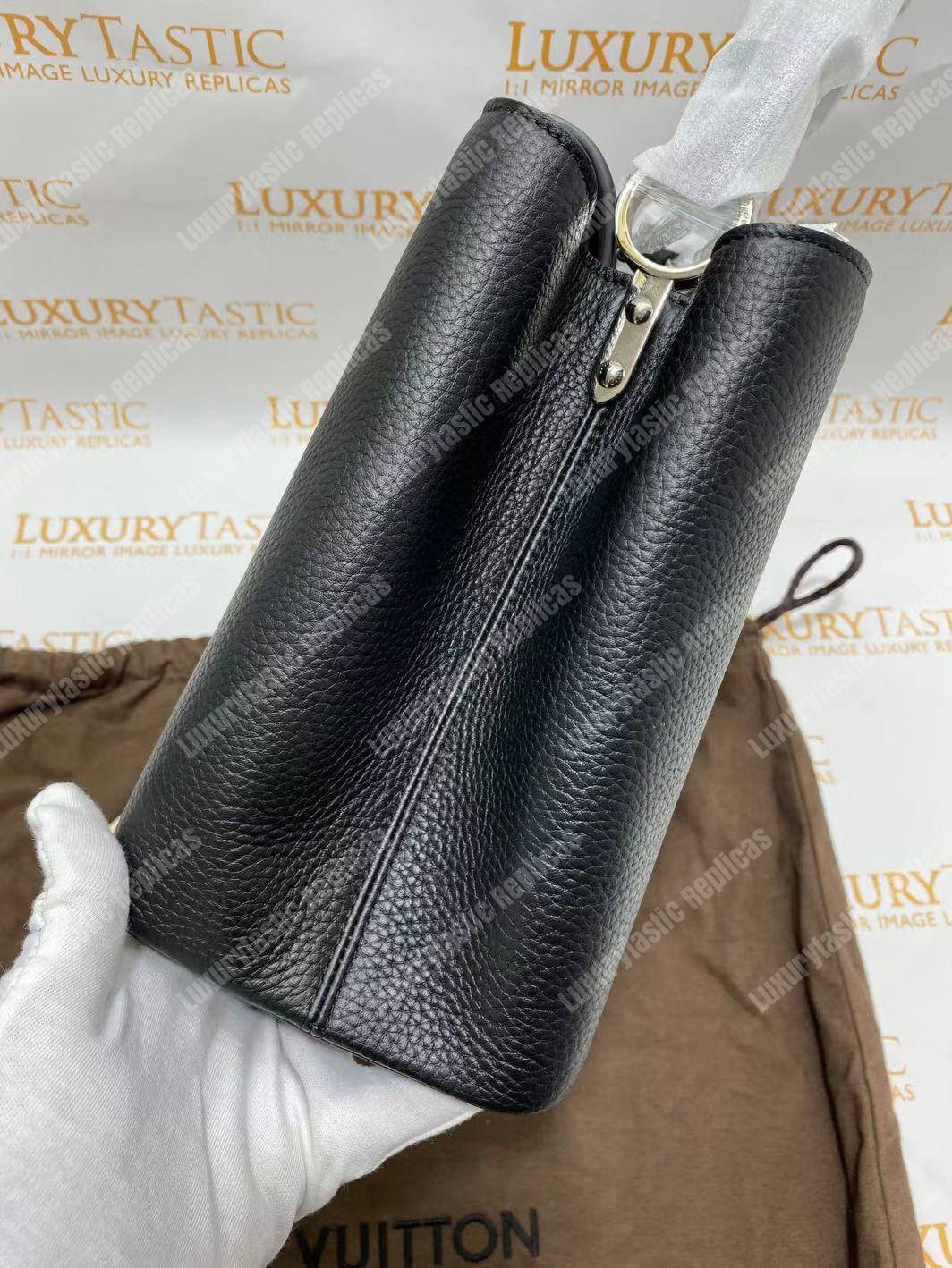 LV Capucines MM Taurillon Leather Noir Electric