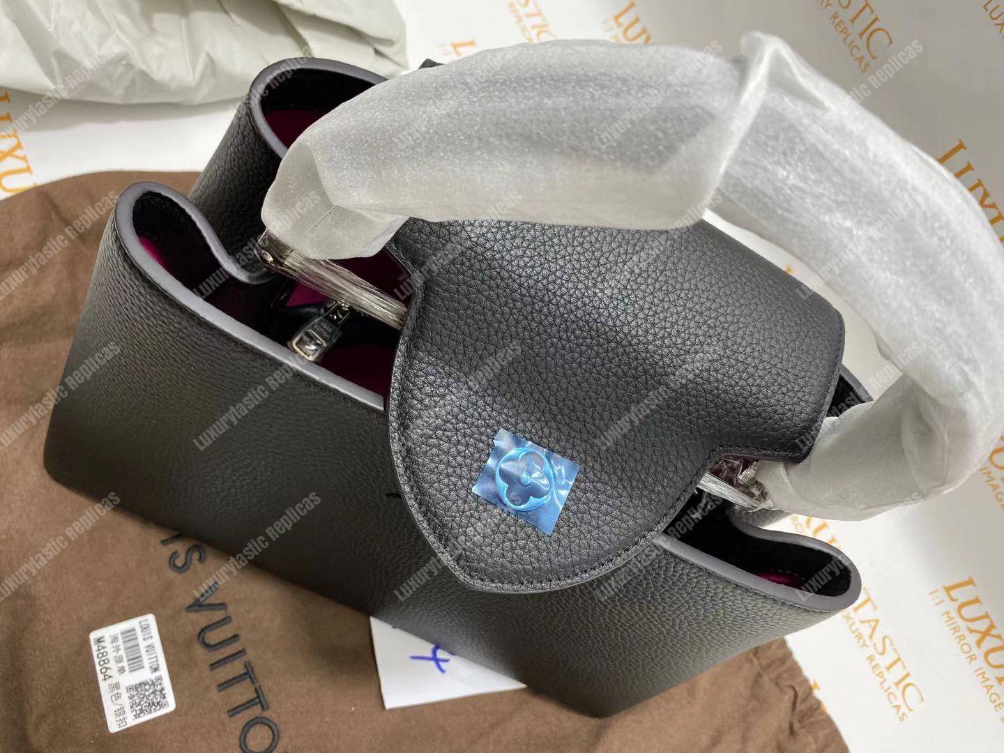 LV Capucines MM Taurillon Leather Noir Electric