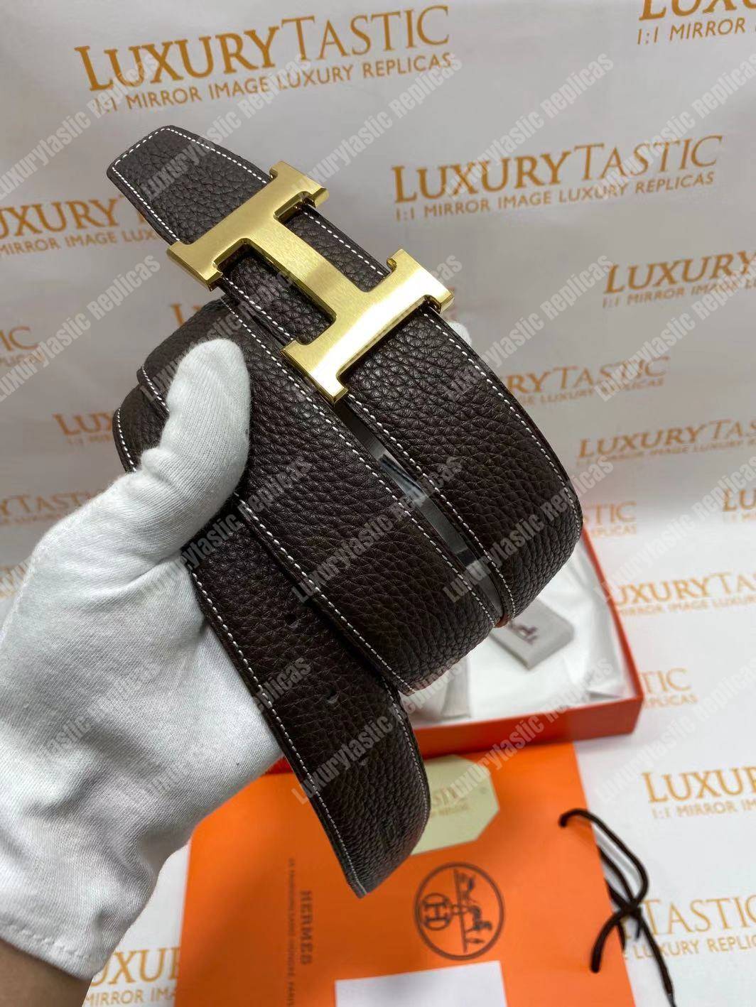 H**mes h belt buckle reversible leather strap black/brown