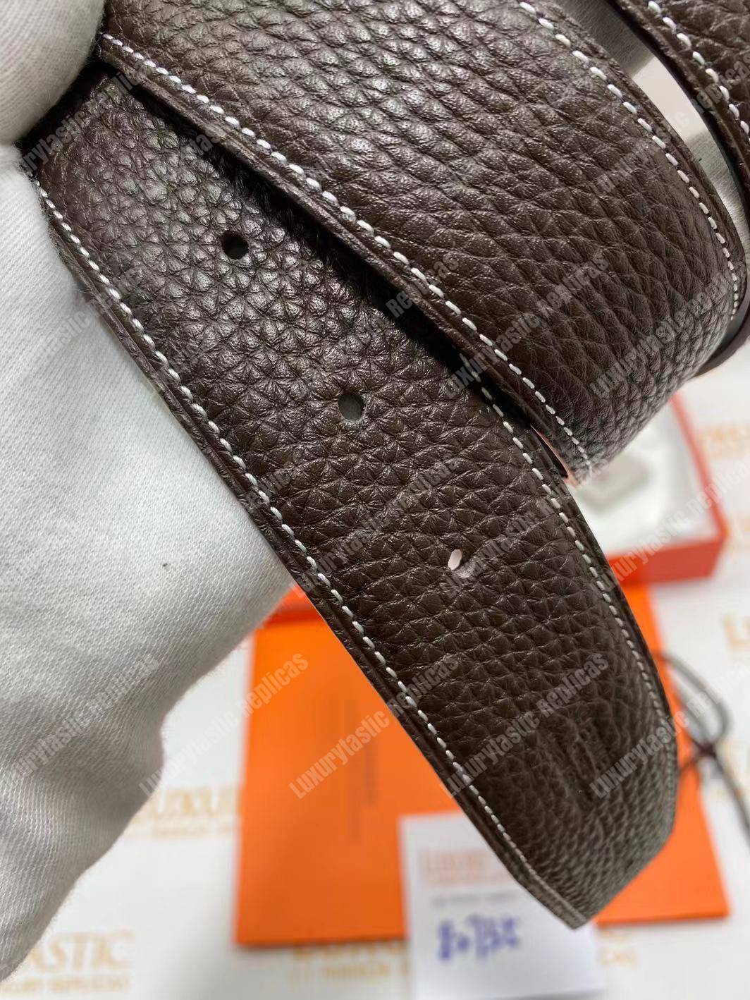 H**mes h belt buckle reversible leather strap black/brown