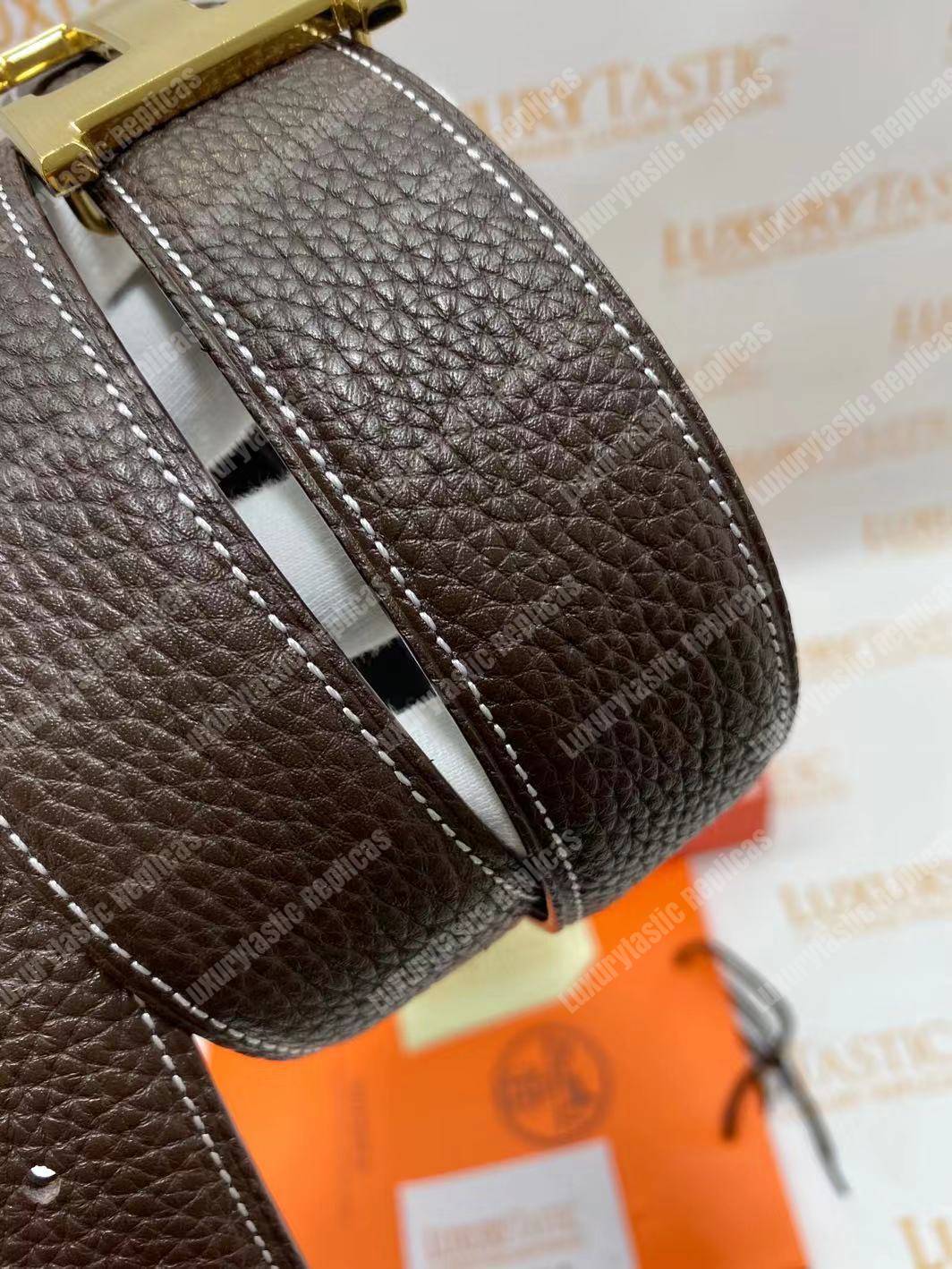 H**mes h belt buckle reversible leather strap black/brown