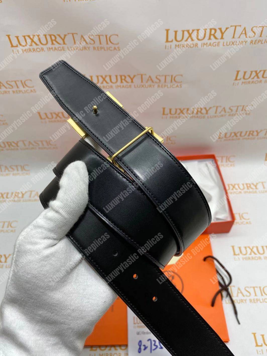 H**mes h belt buckle reversible leather strap black/brown