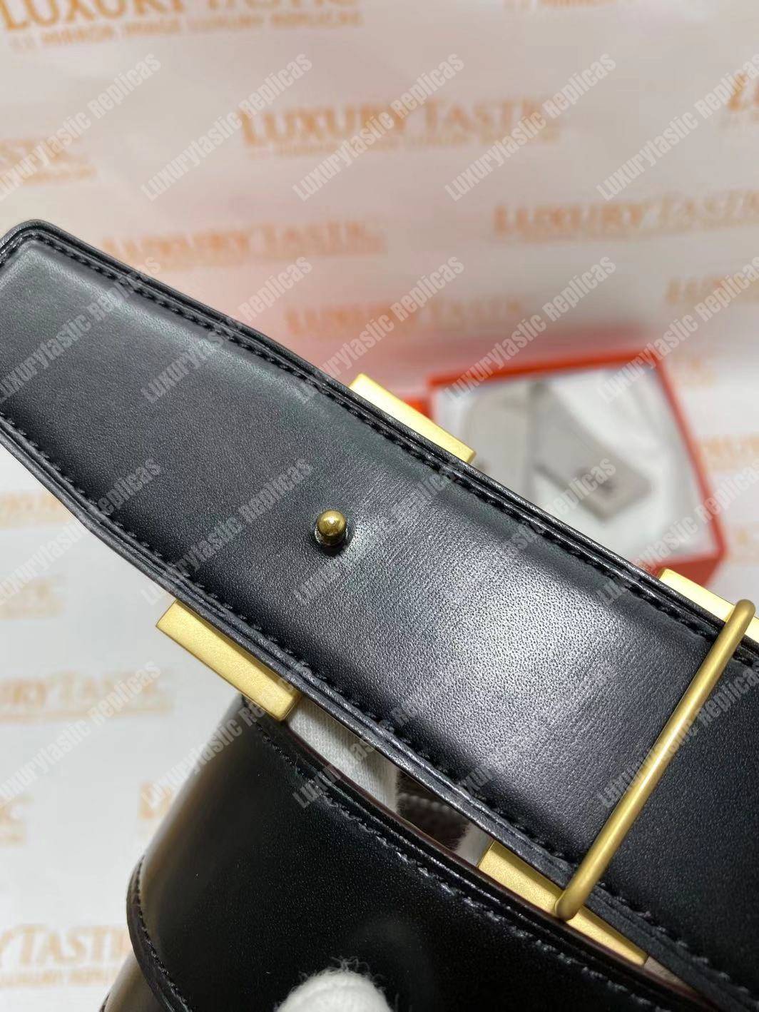 H**mes h belt buckle reversible leather strap black/brown