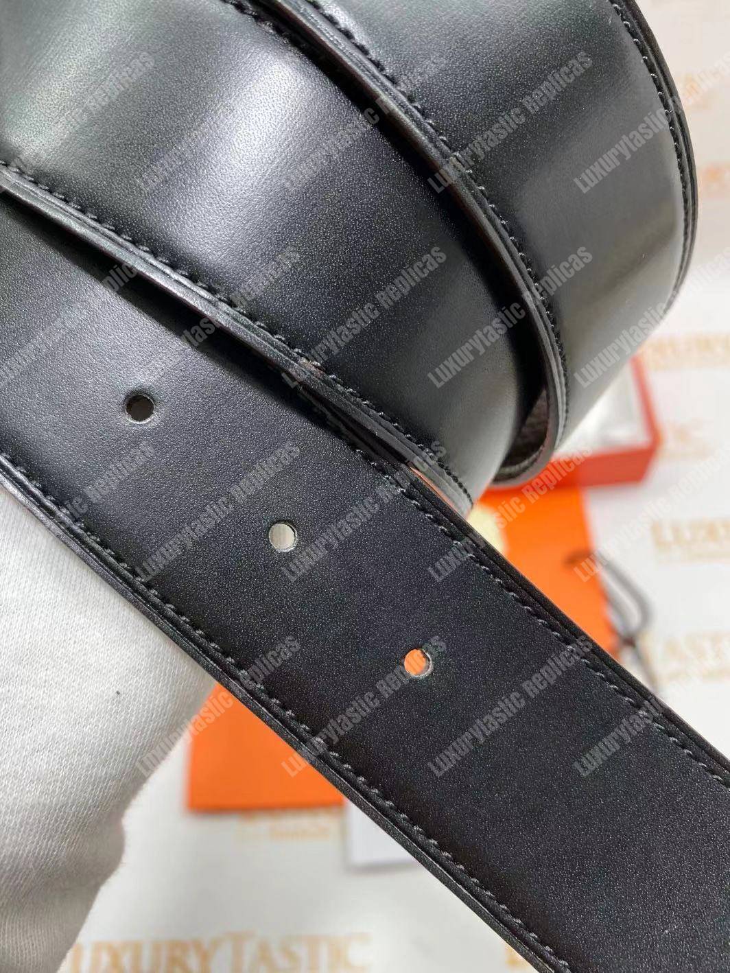 H**mes h belt buckle reversible leather strap black/brown