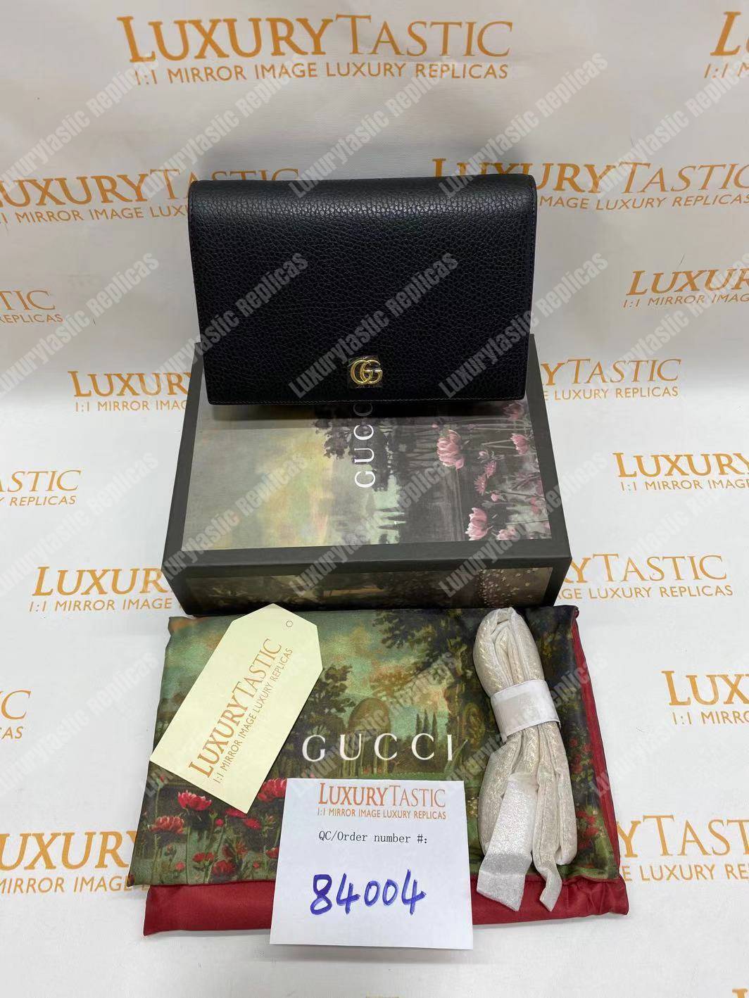 G*u*i gg marmont leather mini chain flap bag black