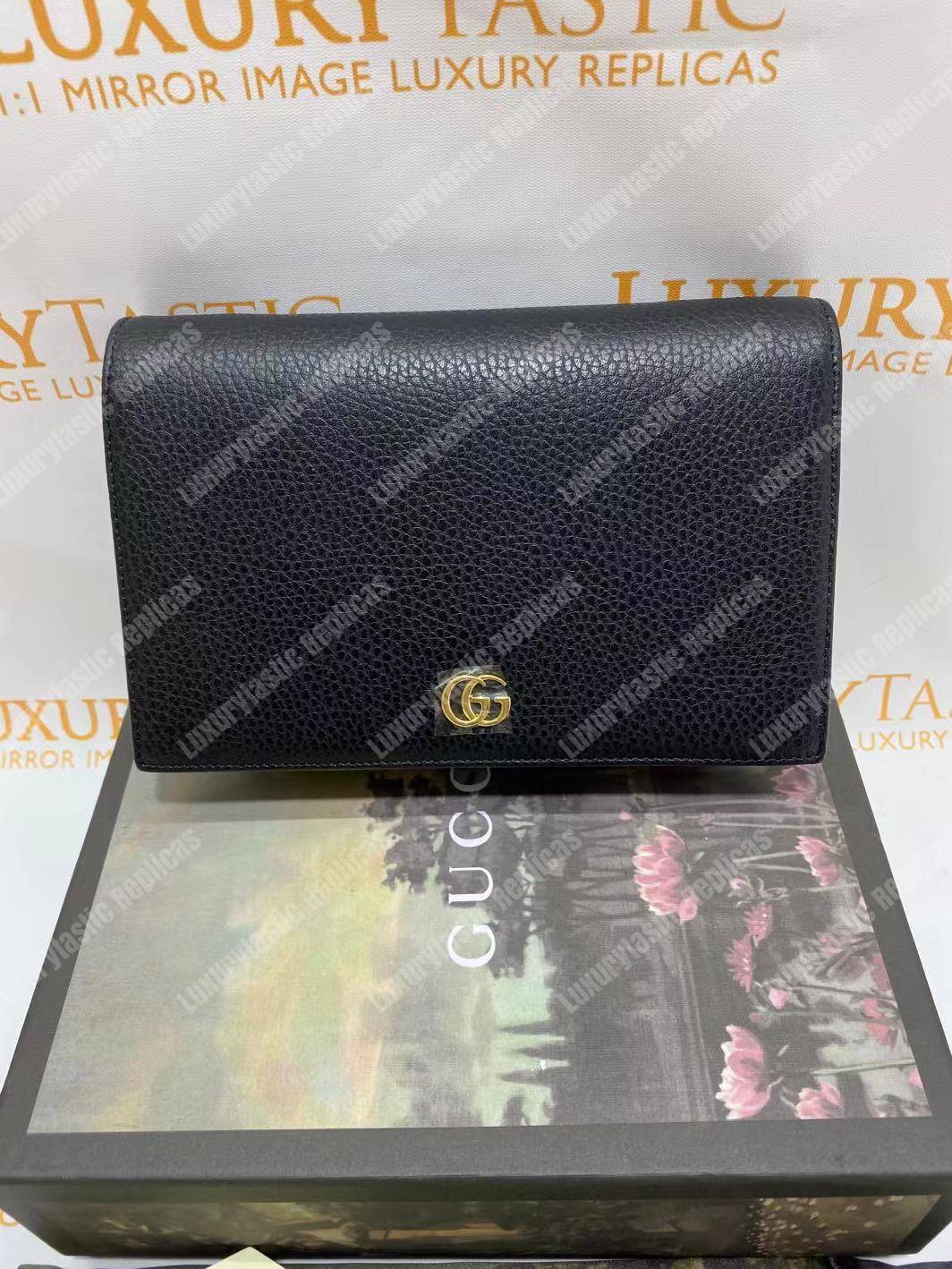 G*u*i gg marmont leather mini chain flap bag black