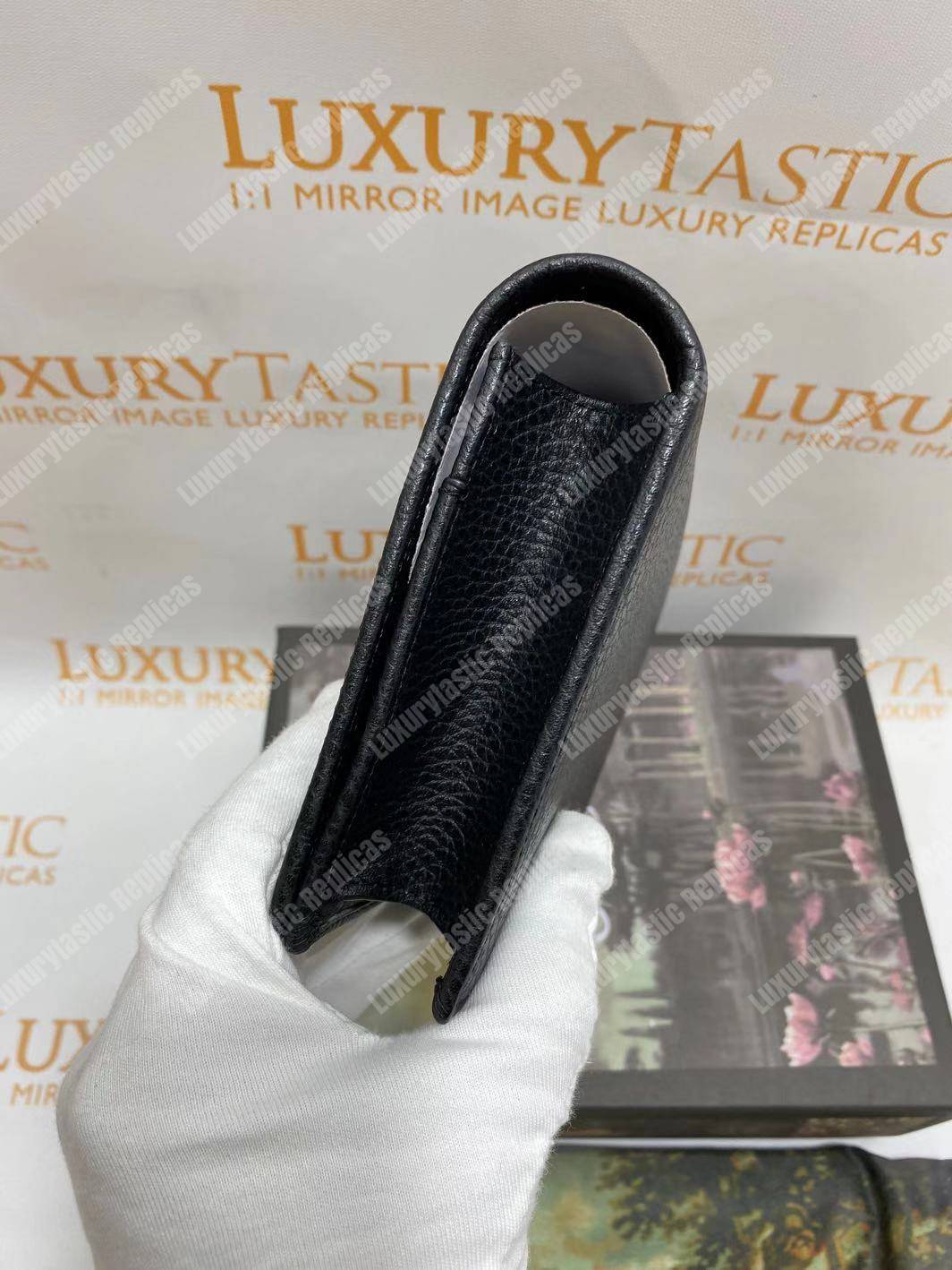 G*u*i gg marmont leather mini chain flap bag black