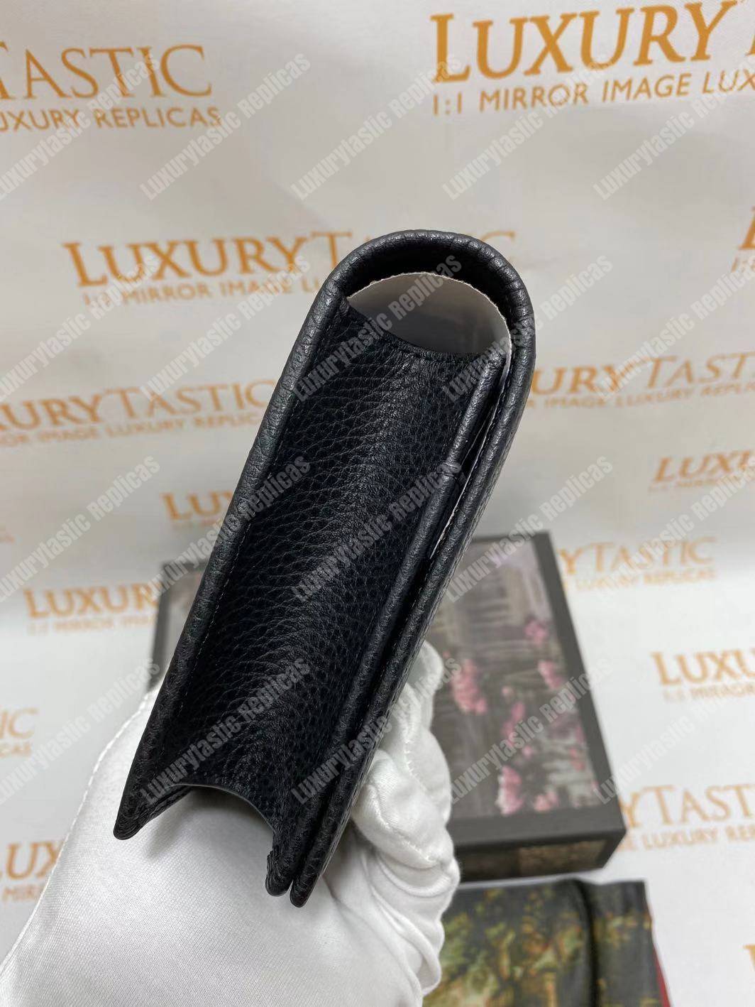 G*u*i gg marmont leather mini chain flap bag black