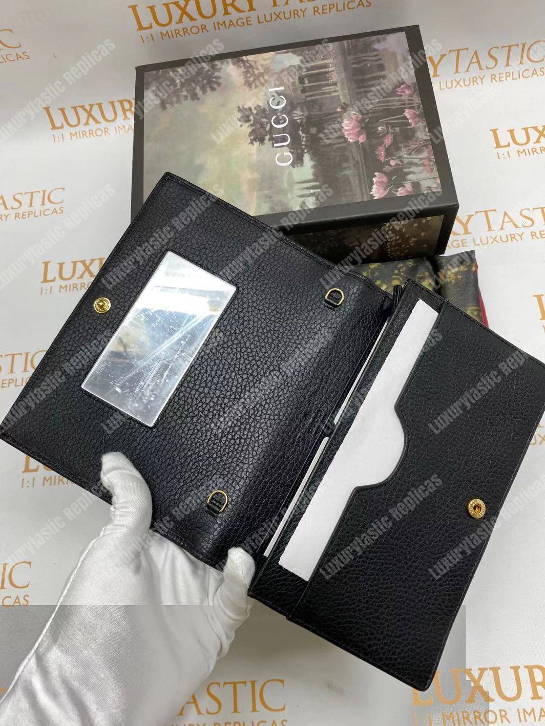 G*u*i gg marmont leather mini chain flap bag black