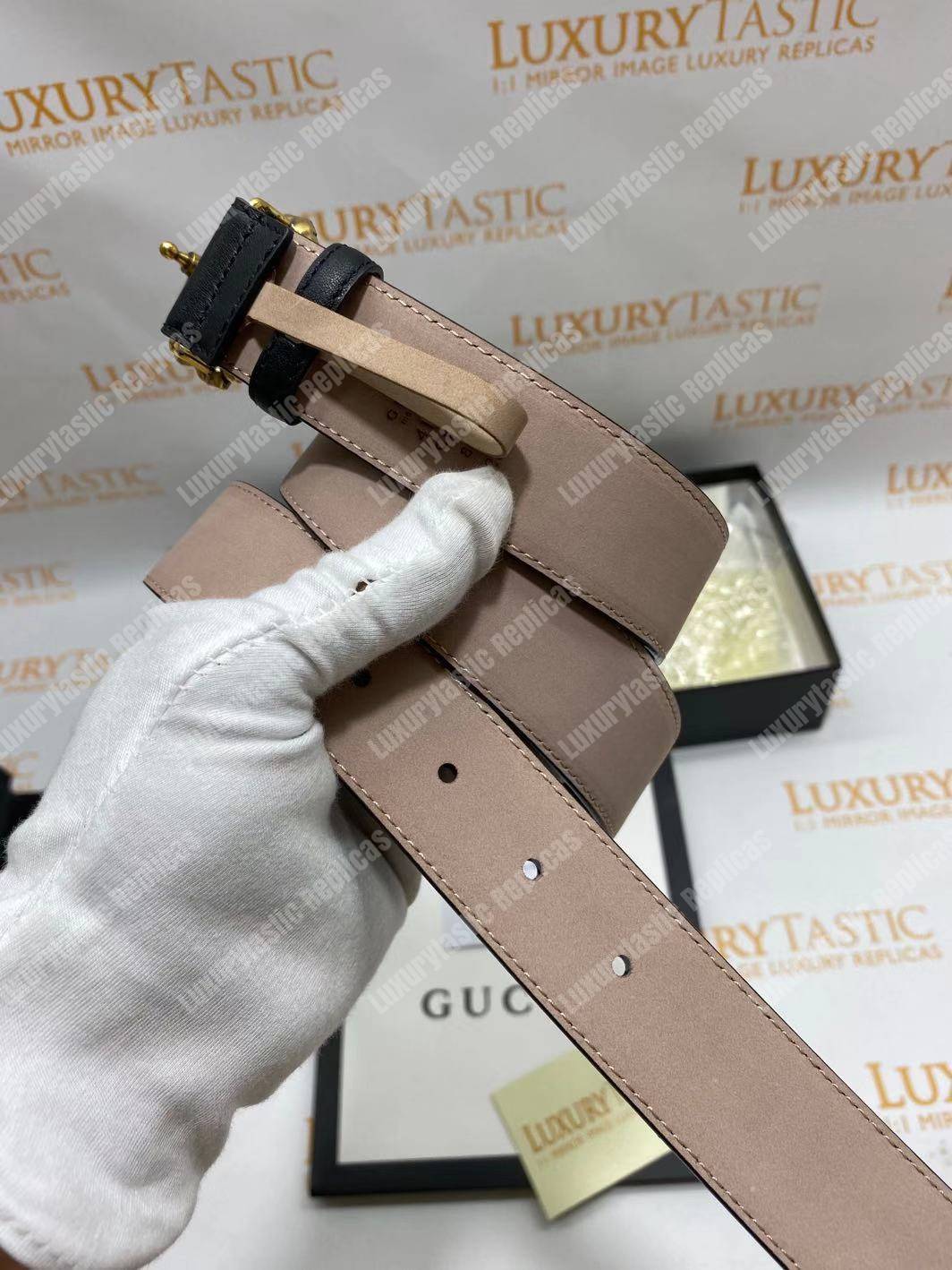 G*u*i leather belt with crystal double g buckle