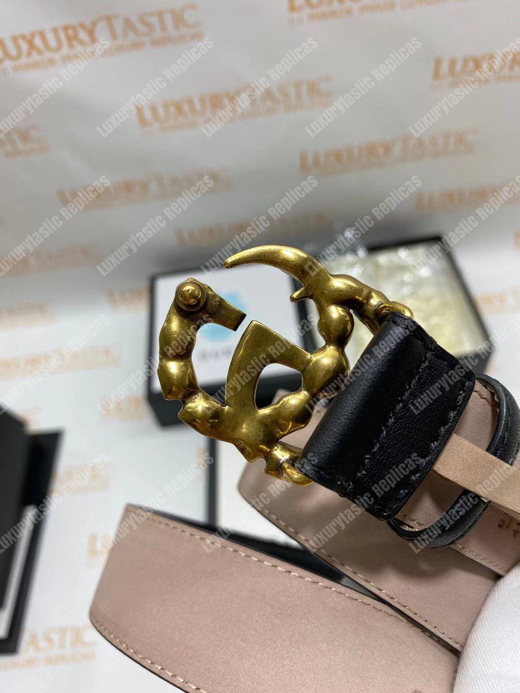 G*u*i leather belt with crystal double g buckle