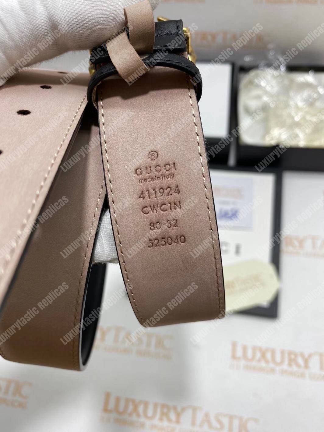 G*u*i leather belt with crystal double g buckle