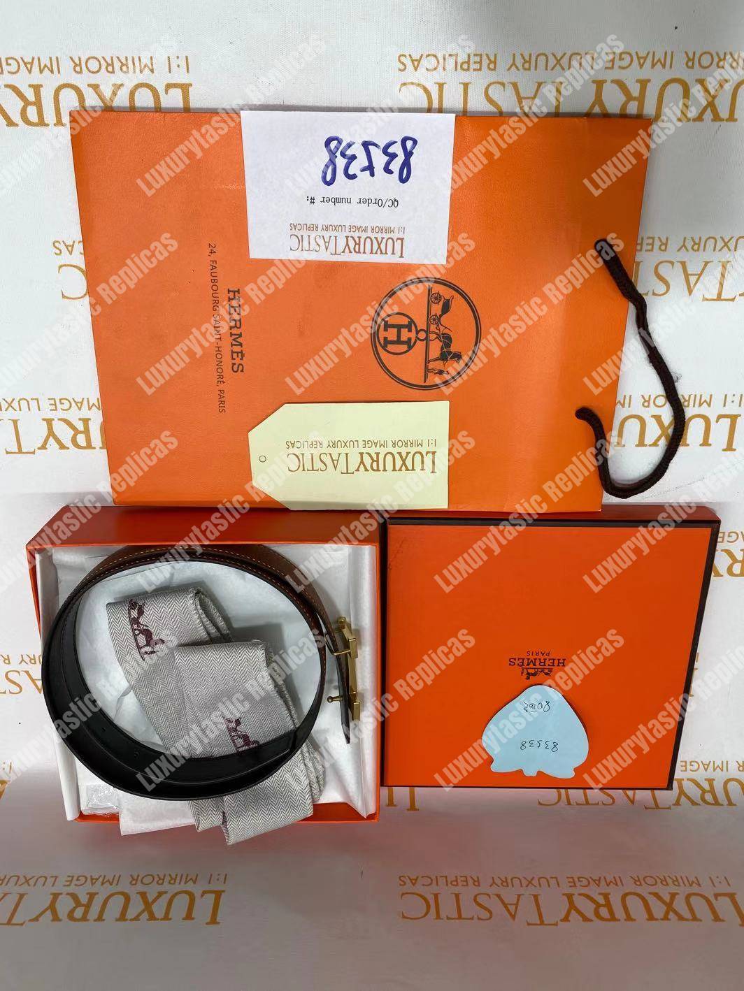 H**mes mini 5382 belt buckle & reversible leather strap brown / black