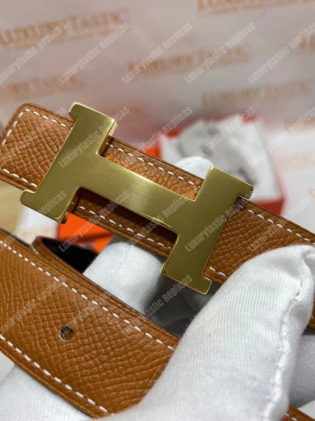 H**mes mini 5382 belt buckle & reversible leather strap brown / black