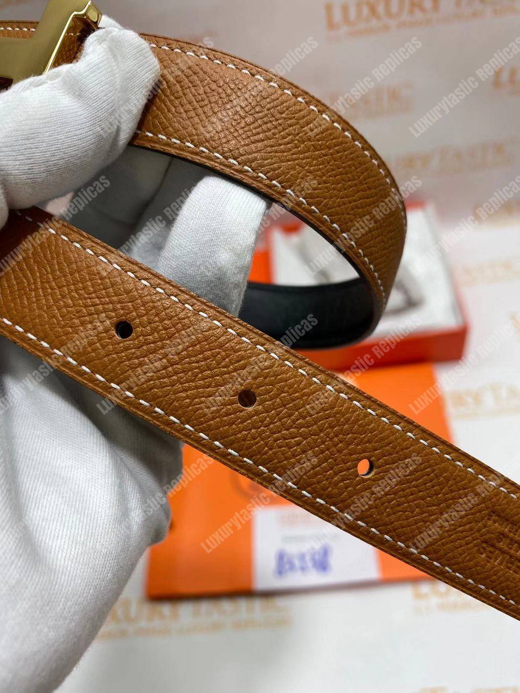 H**mes mini 5382 belt buckle & reversible leather strap brown / black