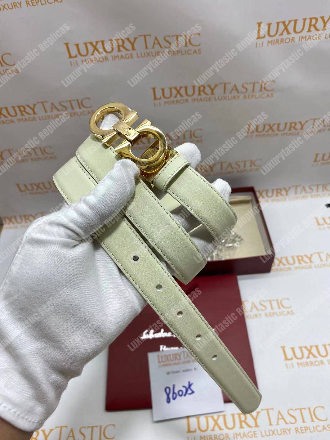 Salvatore Ferragamo Adjustable Gancini Belt White