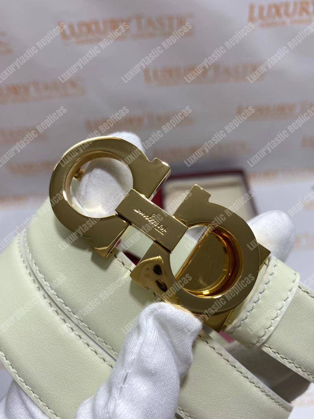 Salvatore Ferragamo Adjustable Gancini Belt White