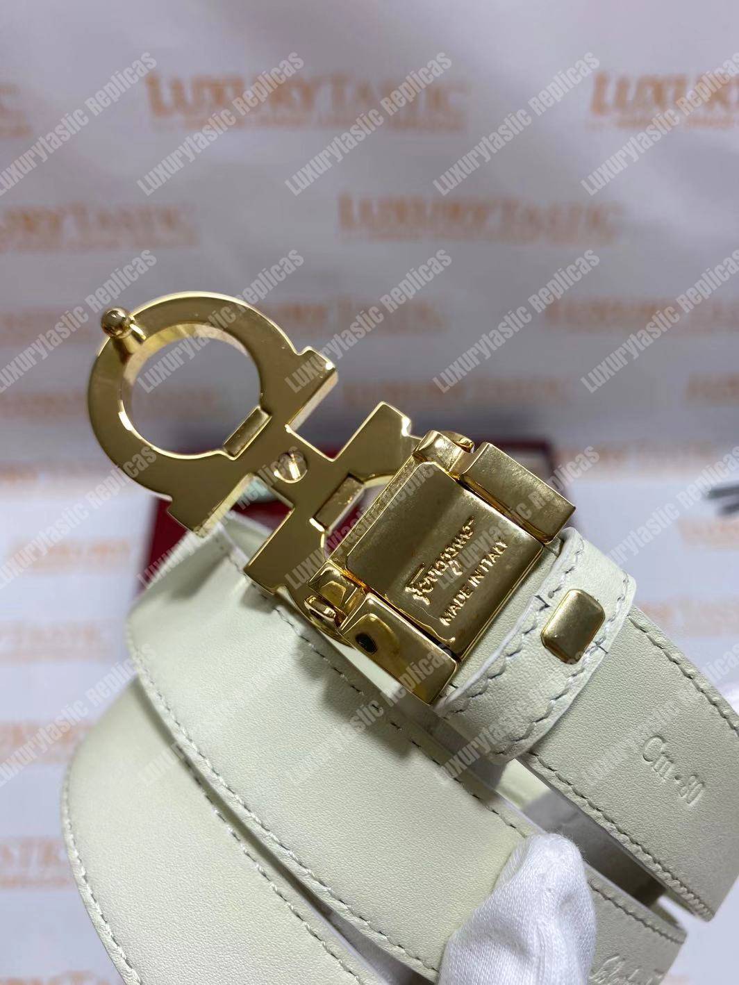 Salvatore Ferragamo Adjustable Gancini Belt White