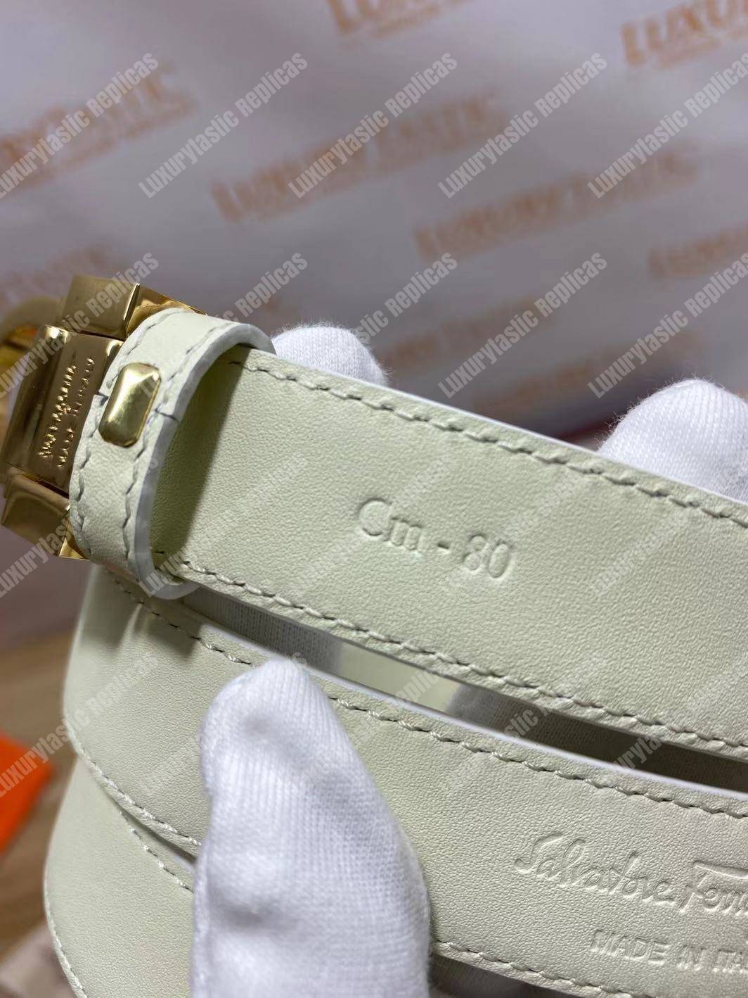 Salvatore Ferragamo Adjustable Gancini Belt White