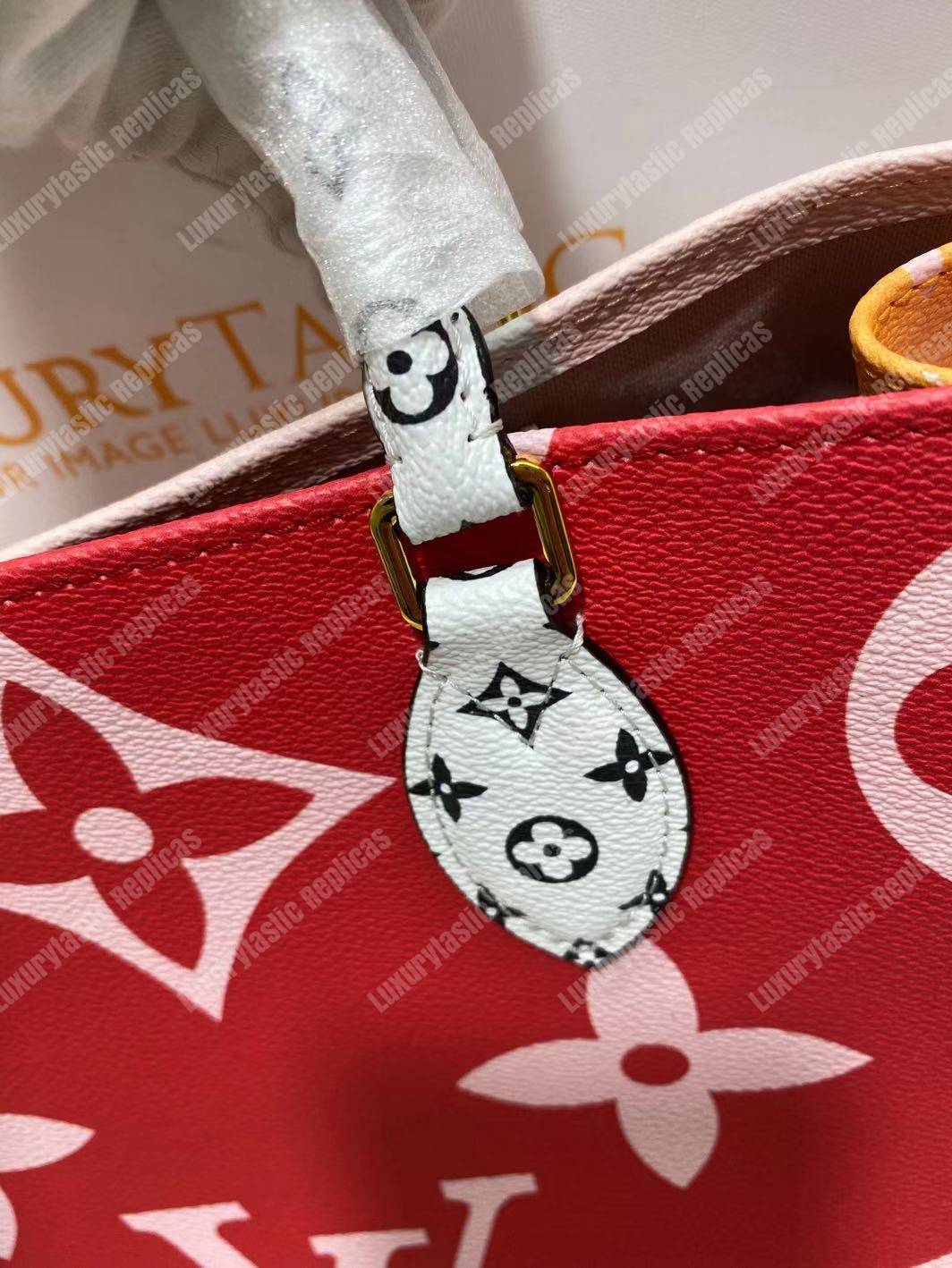 LV Onthego Monogram Toron Handle Rouge Tote Bag GM