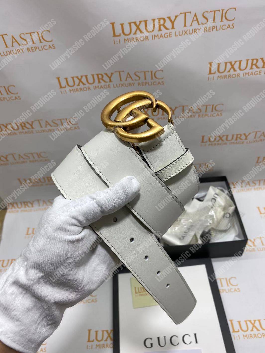 G*u*i leather belt with double g buckle white