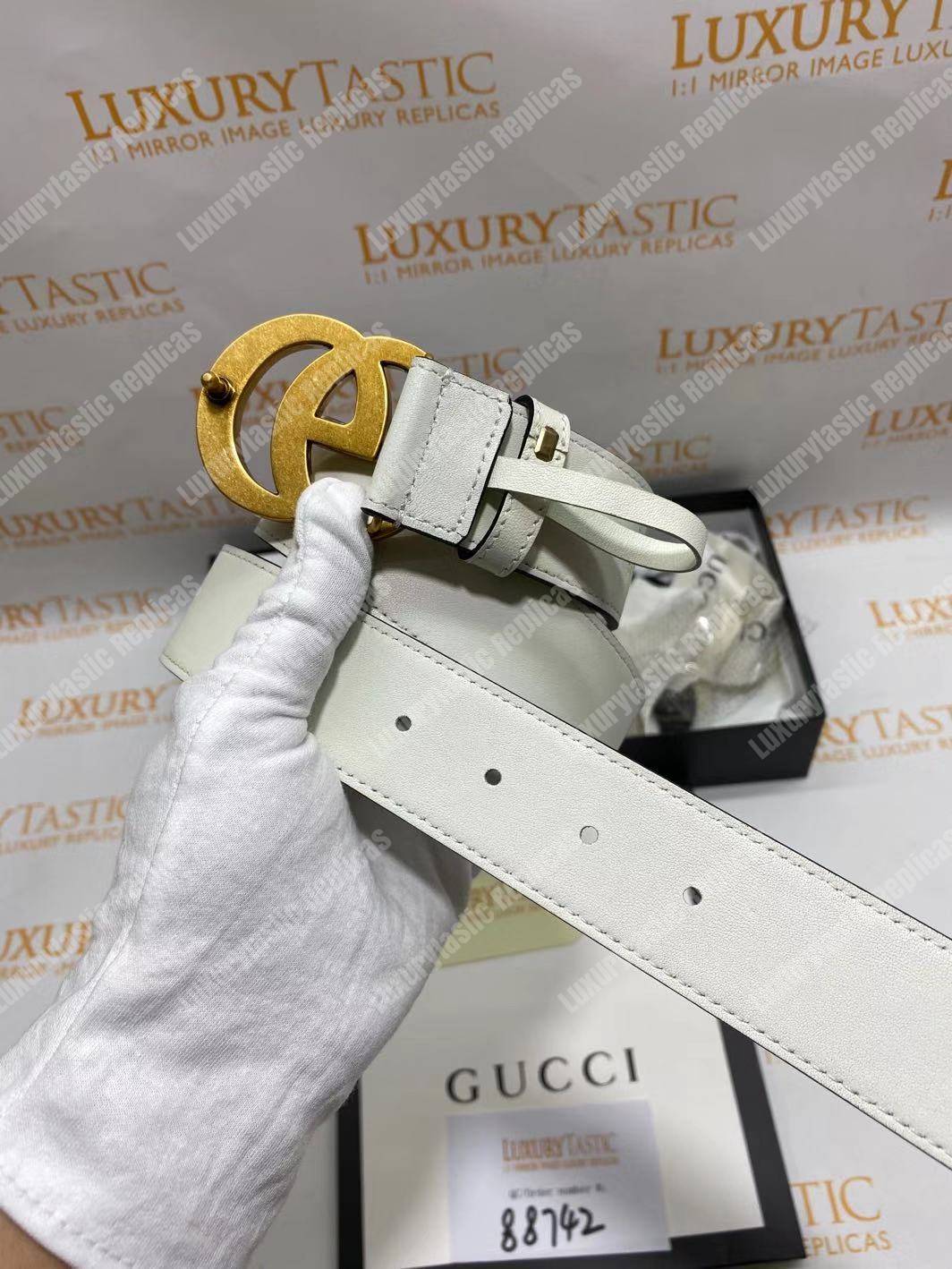 G*u*i leather belt with double g buckle white