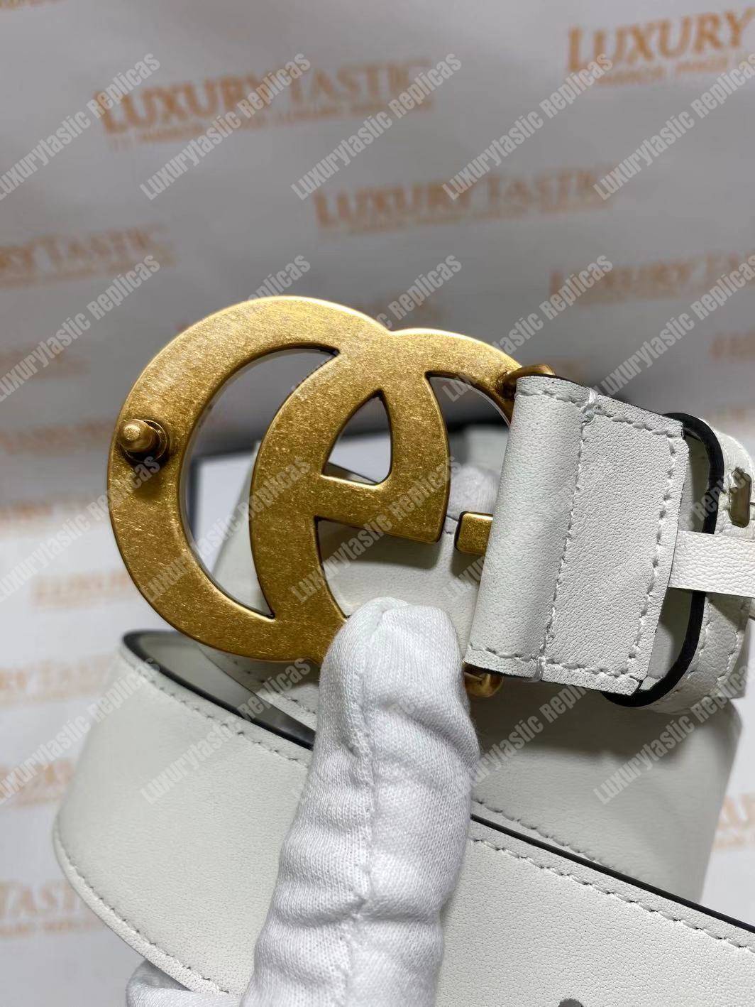 G*u*i leather belt with double g buckle white