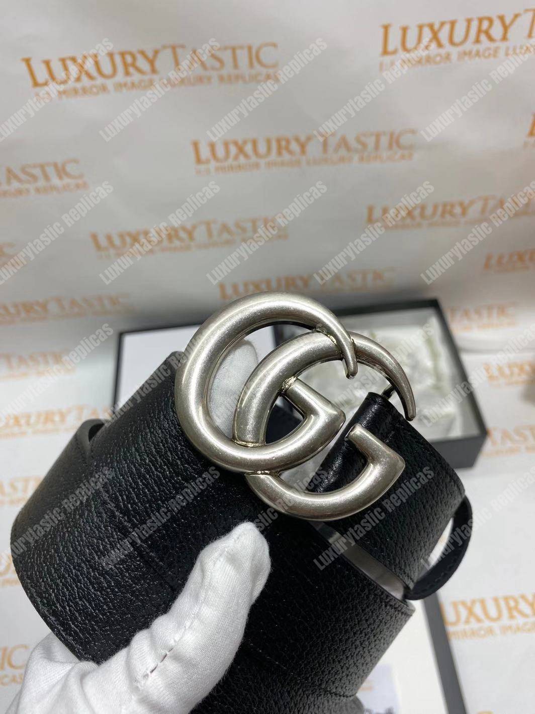 G*u*i leather belt with silver double g buckle