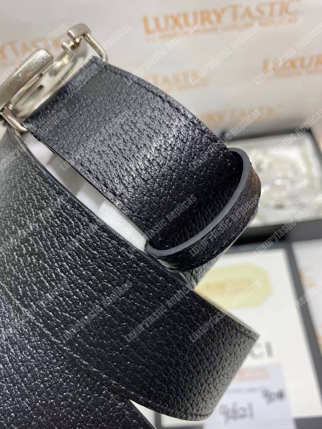 G*u*i leather belt with silver double g buckle