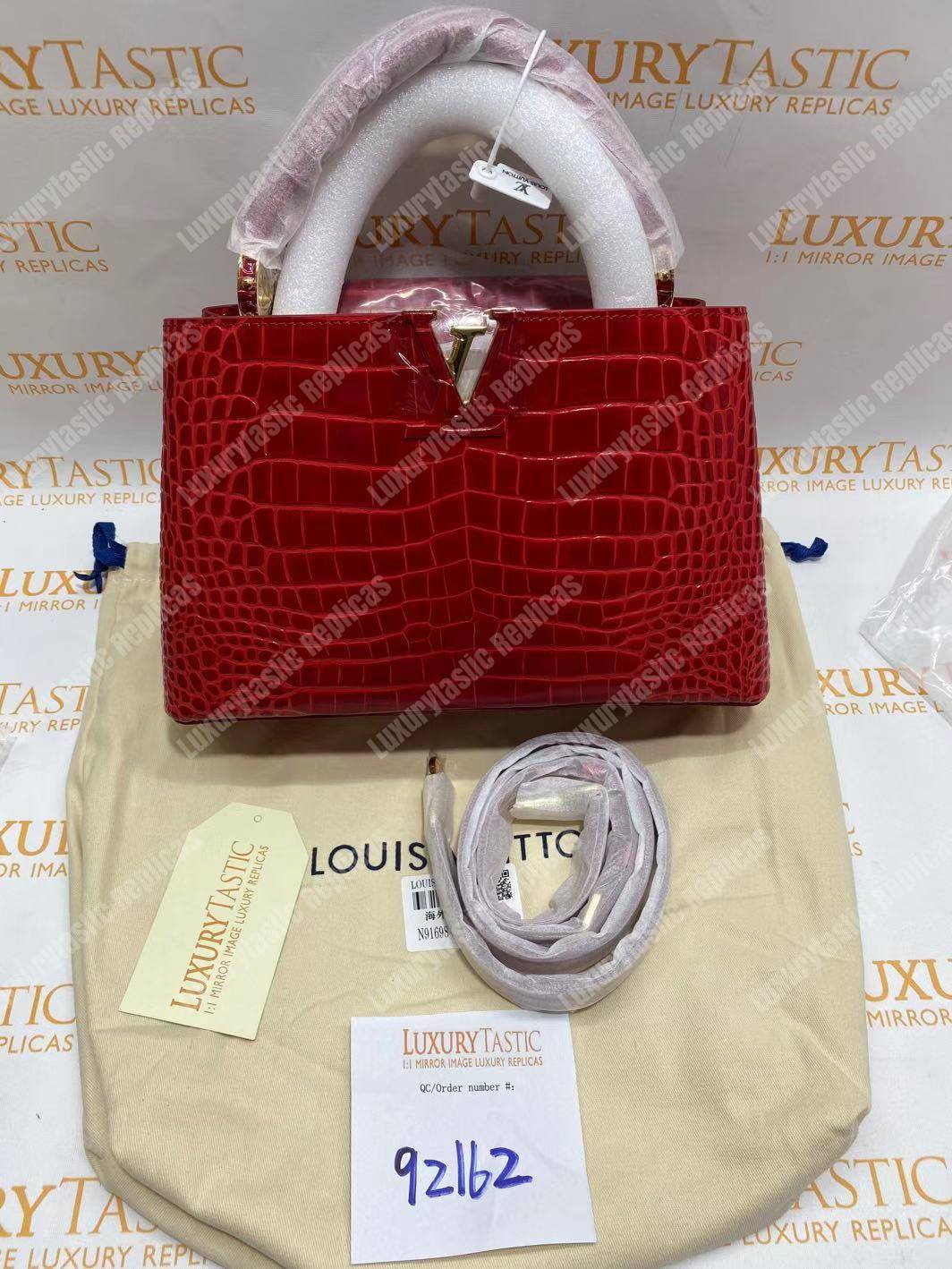LV Capucines PM Crocodilien Mat Cerise