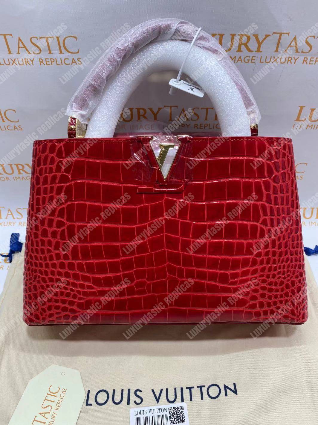 LV Capucines PM Crocodilien Mat Cerise