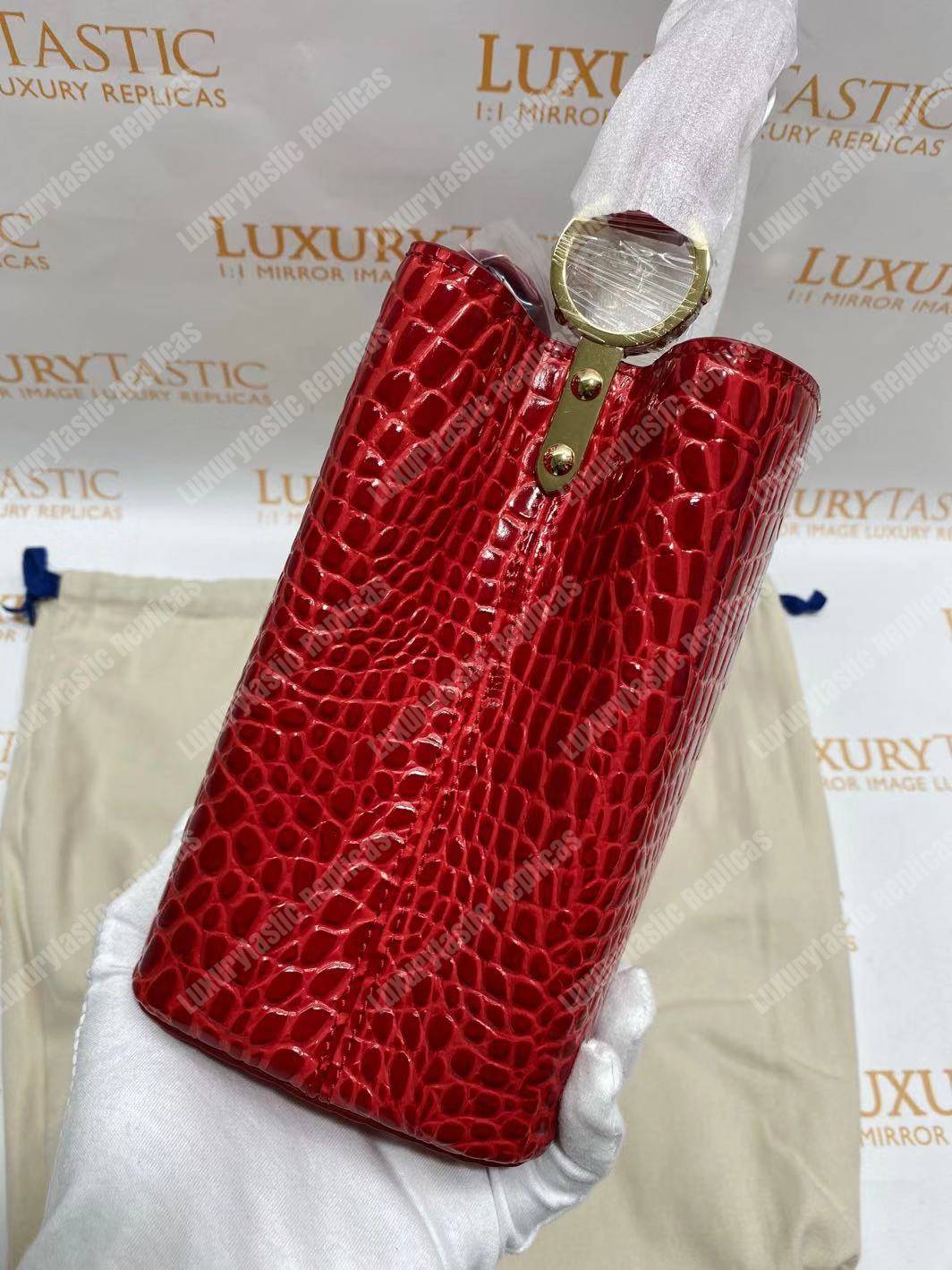 LV Capucines PM Crocodilien Mat Cerise