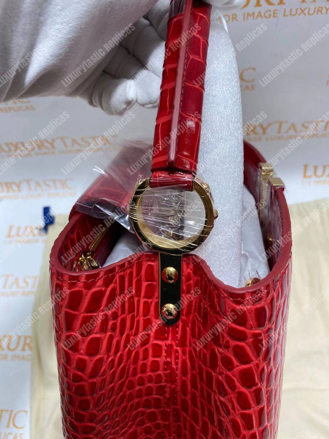 LV Capucines PM Crocodilien Mat Cerise