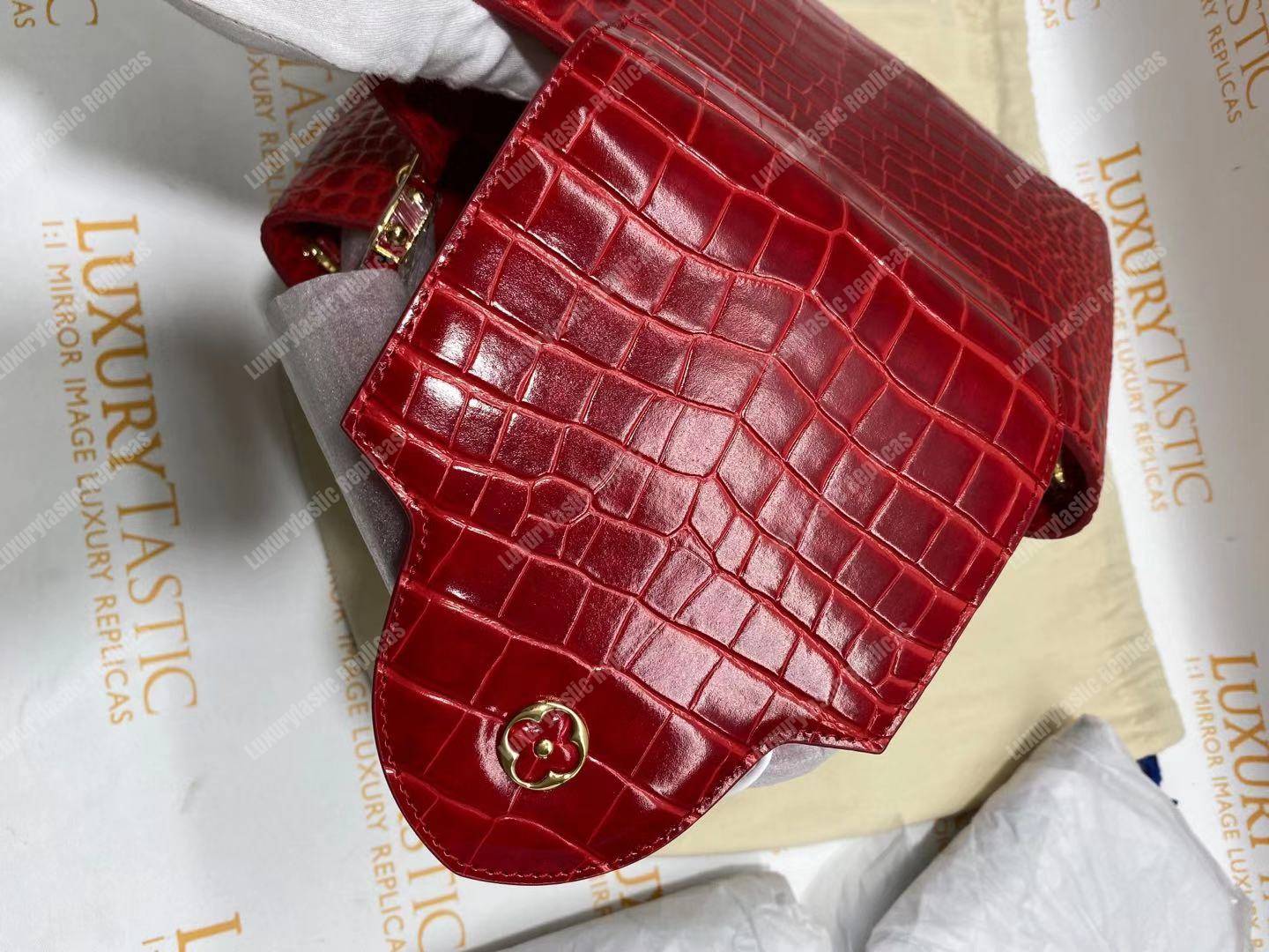 LV Capucines PM Crocodilien Mat Cerise