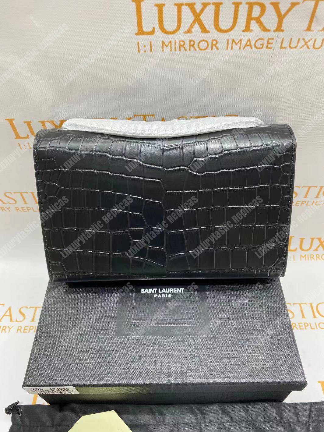 Saint Laurent Kate Small With Tassel Black Crocodile