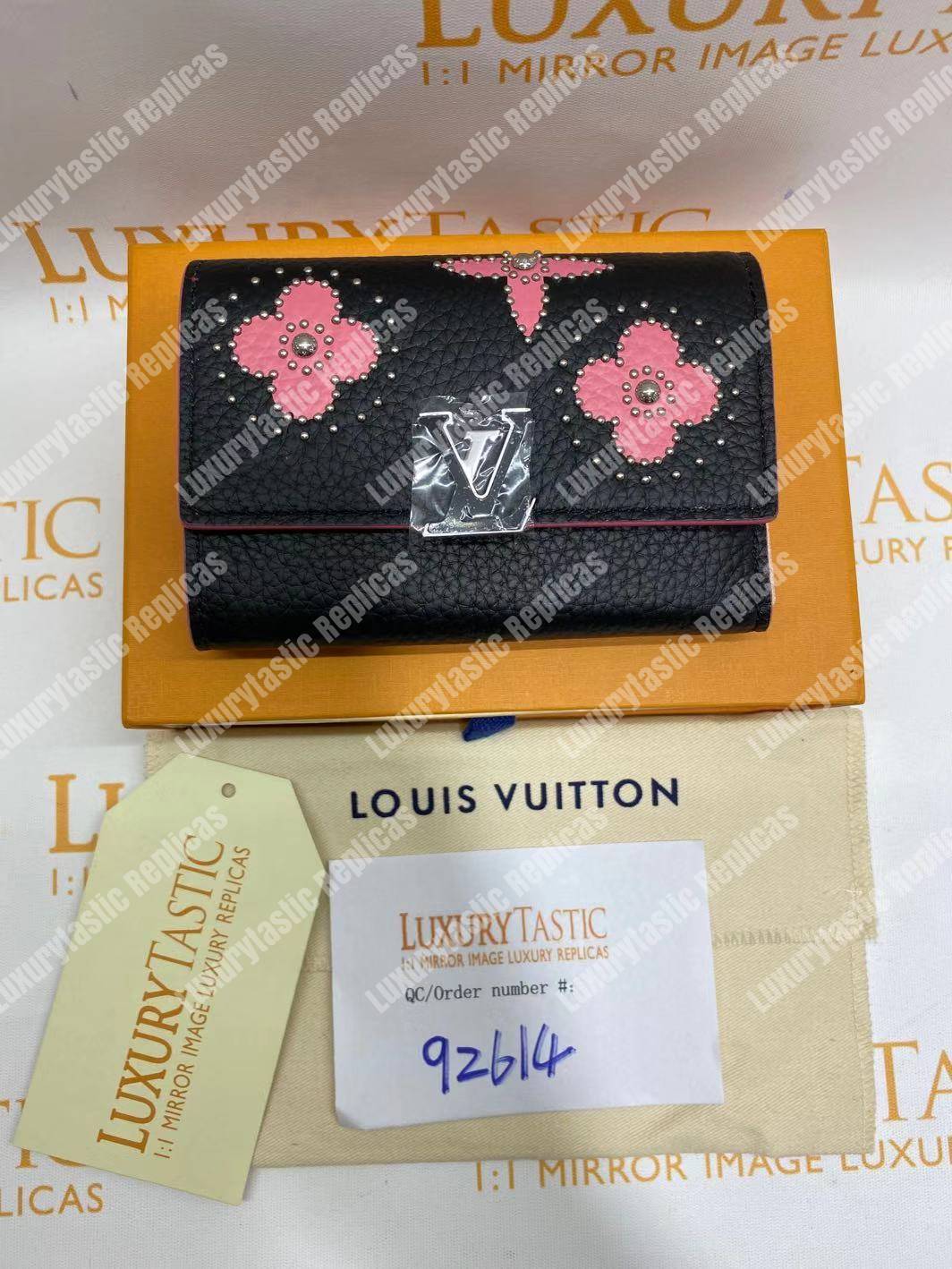 LV Capucines Compact Wallet Taurillon Noir Leather Monogram Flowers