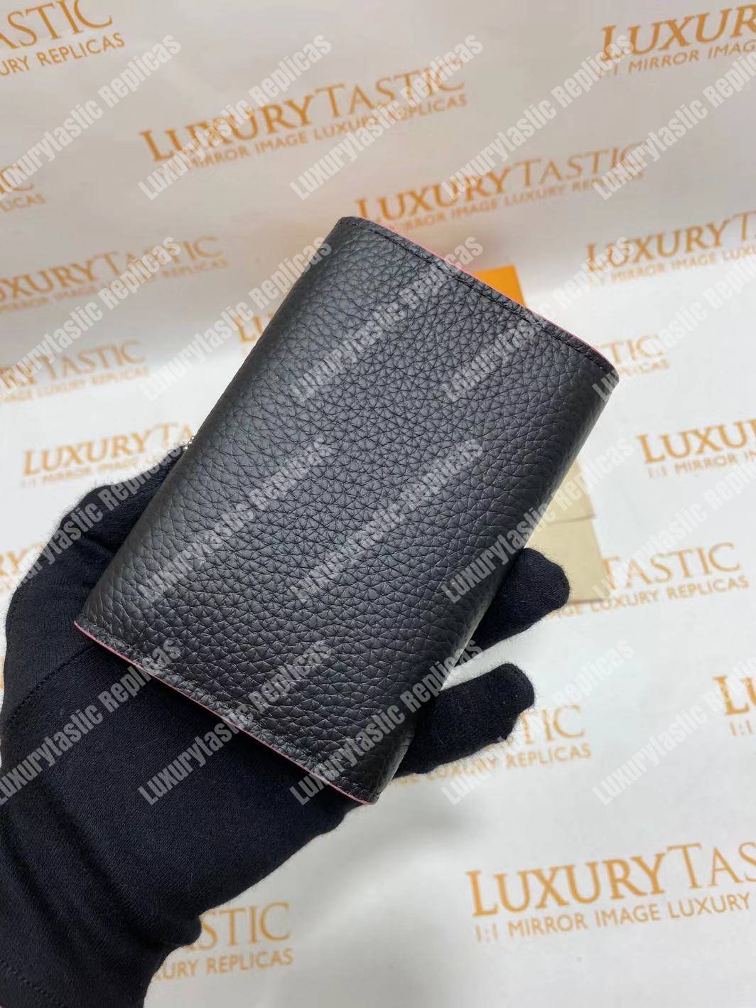 LV Capucines Compact Wallet Taurillon Noir Leather Monogram Flowers