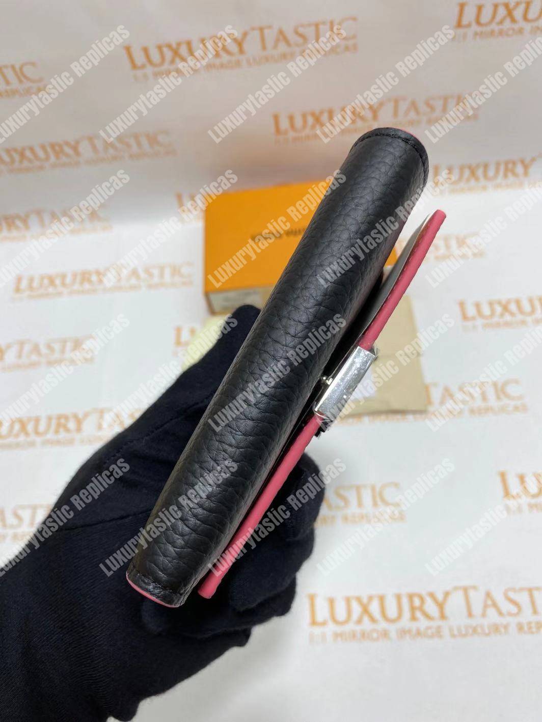 LV Capucines Compact Wallet Taurillon Noir Leather Monogram Flowers
