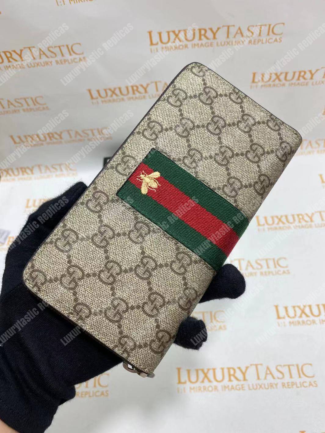 G*u*i web gg sup*e zip around wallet with bee embroidery