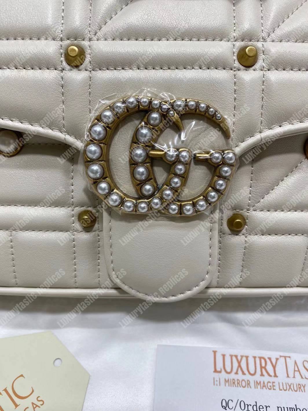 G*u*i gg marmont small matelassé shoulder bag with pearls white