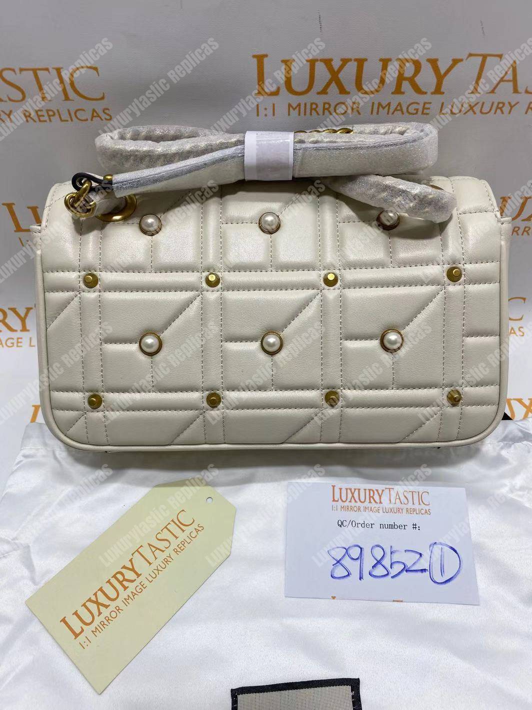 G*u*i gg marmont small matelassé shoulder bag with pearls white