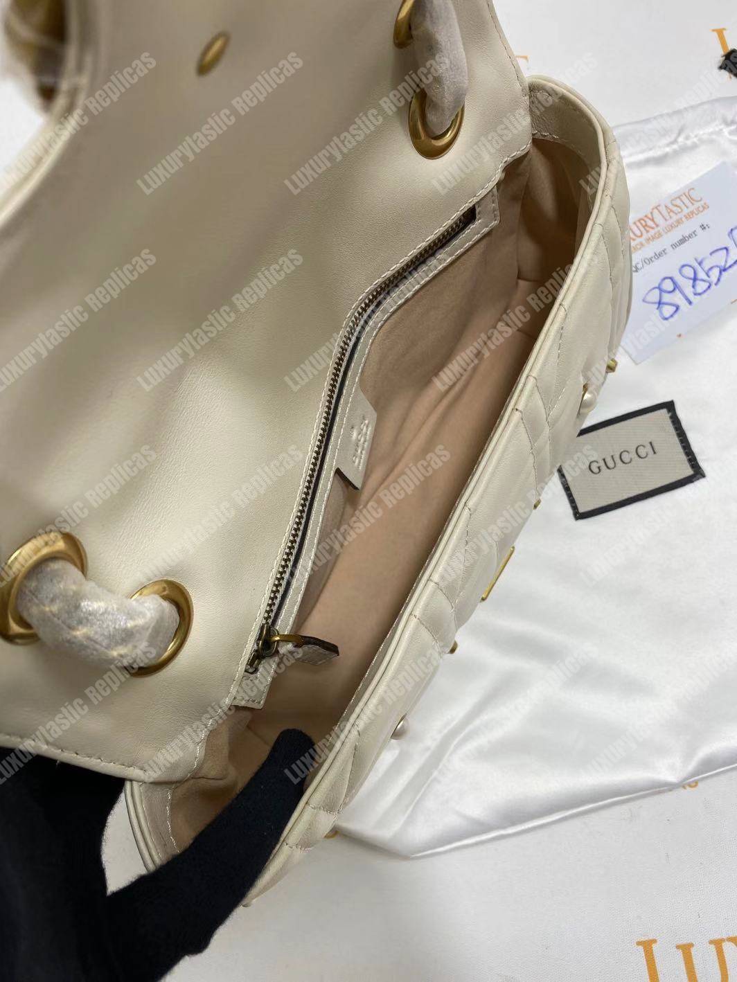 G*u*i gg marmont small matelassé shoulder bag with pearls white