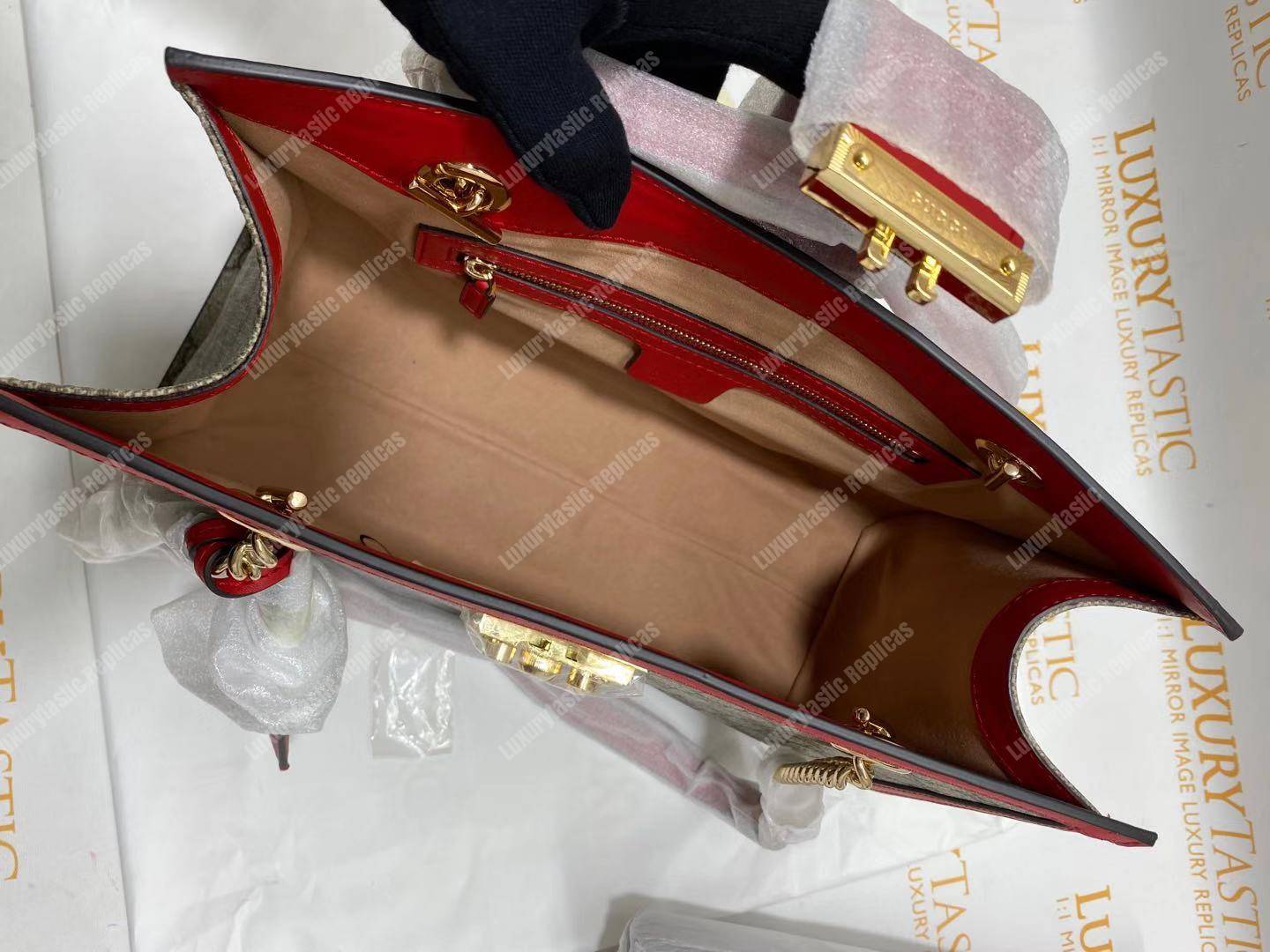 G*u*i padlock medium gg shoulder beige/ebony red