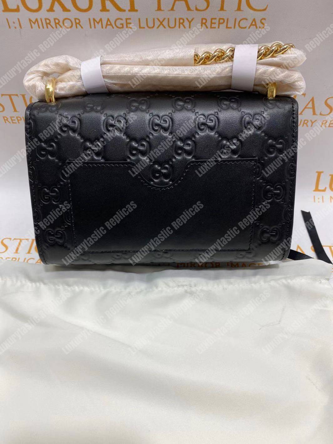 G*u*i padlock small signature shoulder bag black