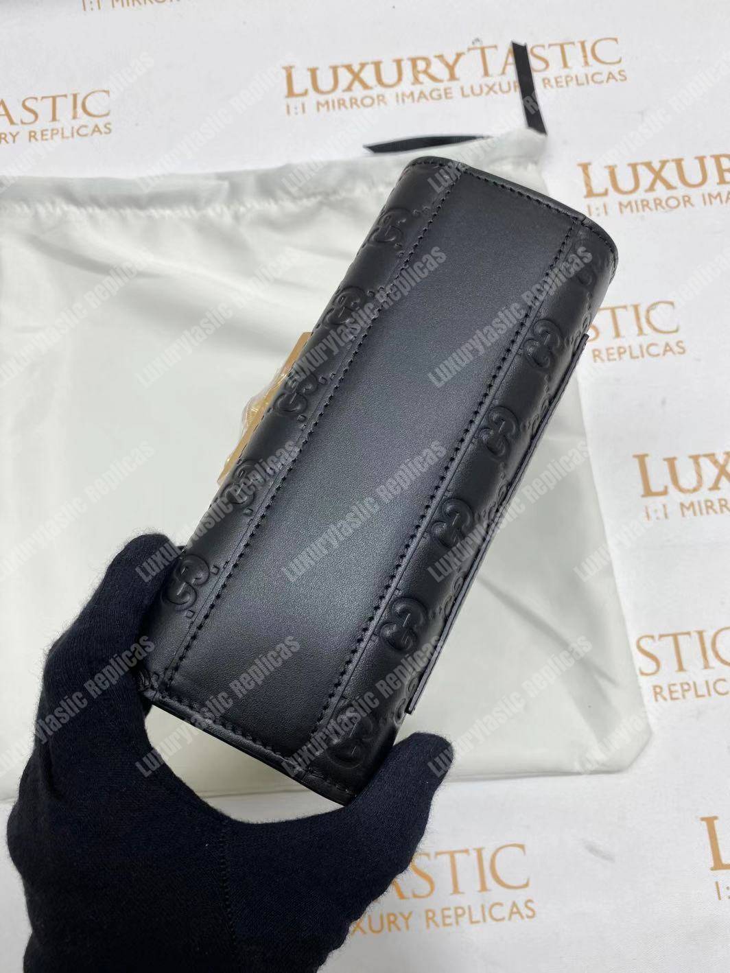 G*u*i padlock small signature shoulder bag black