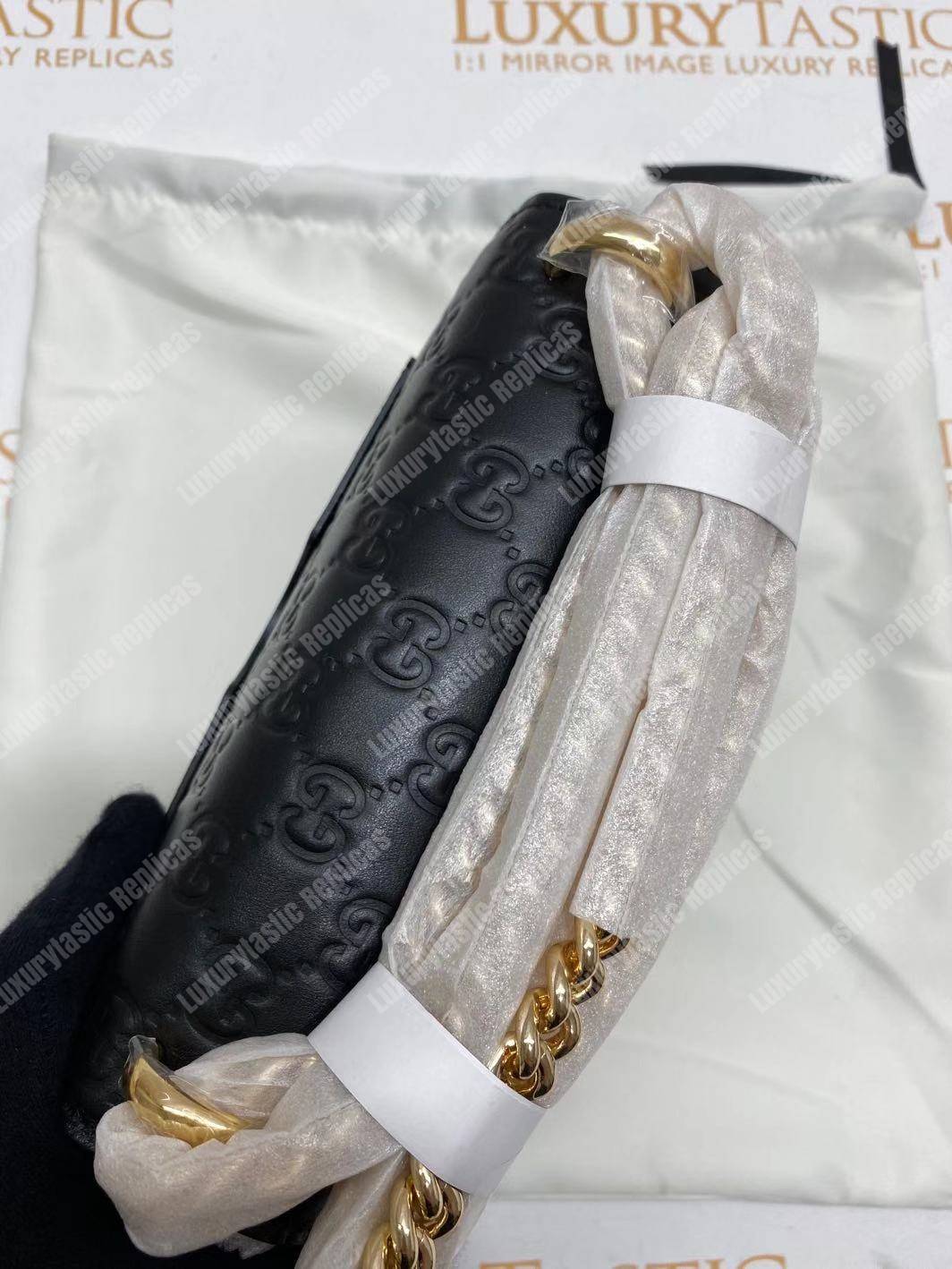 G*u*i padlock small signature shoulder bag black